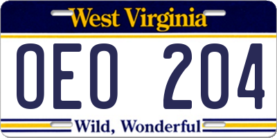 WV license plate OEO204