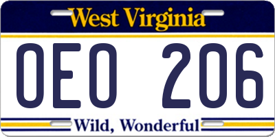 WV license plate OEO206