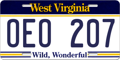 WV license plate OEO207