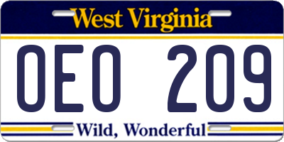 WV license plate OEO209