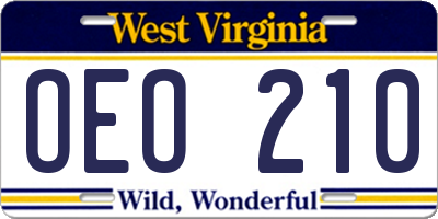 WV license plate OEO210