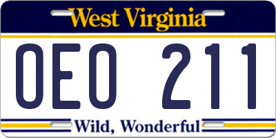 WV license plate OEO211