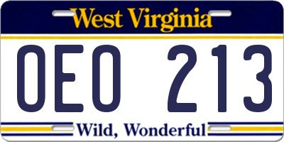 WV license plate OEO213