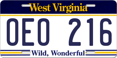 WV license plate OEO216