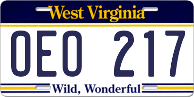 WV license plate OEO217