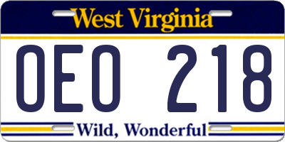 WV license plate OEO218