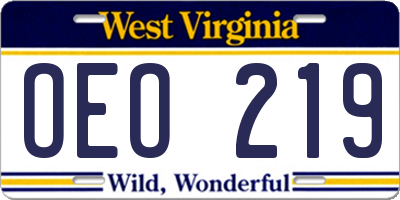 WV license plate OEO219