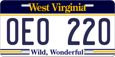 WV license plate OEO220
