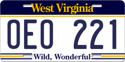 WV license plate OEO221