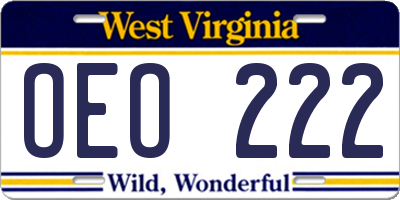 WV license plate OEO222
