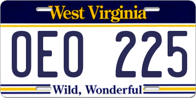 WV license plate OEO225