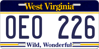 WV license plate OEO226