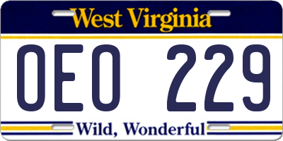 WV license plate OEO229