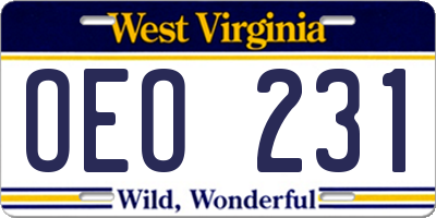 WV license plate OEO231