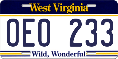WV license plate OEO233