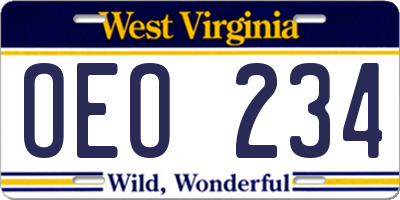 WV license plate OEO234