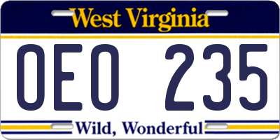 WV license plate OEO235