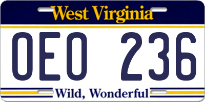 WV license plate OEO236