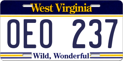 WV license plate OEO237