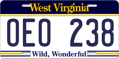 WV license plate OEO238