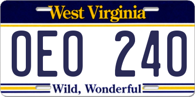 WV license plate OEO240