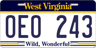 WV license plate OEO243