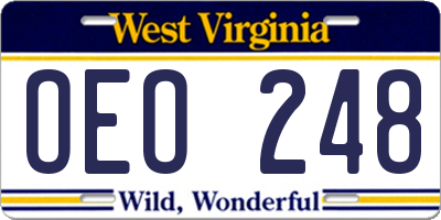 WV license plate OEO248