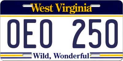 WV license plate OEO250