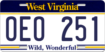 WV license plate OEO251