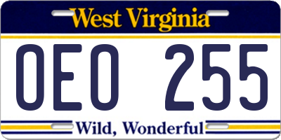 WV license plate OEO255