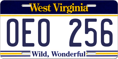 WV license plate OEO256