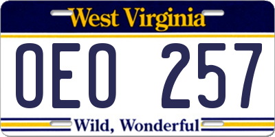 WV license plate OEO257