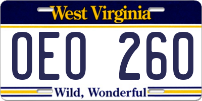 WV license plate OEO260