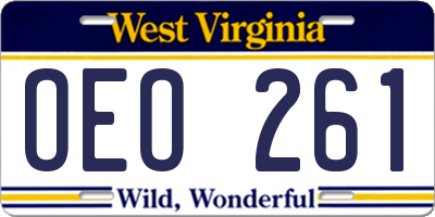 WV license plate OEO261