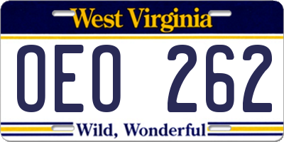 WV license plate OEO262