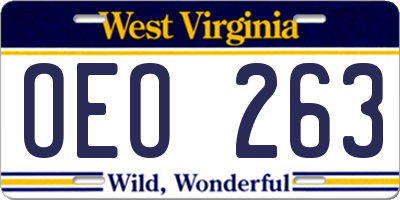 WV license plate OEO263