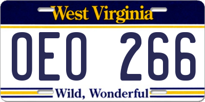 WV license plate OEO266