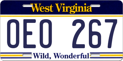 WV license plate OEO267