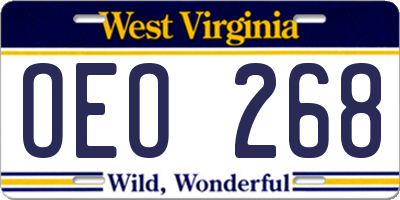 WV license plate OEO268