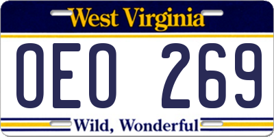 WV license plate OEO269