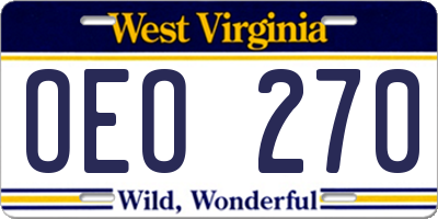 WV license plate OEO270