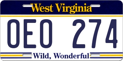WV license plate OEO274