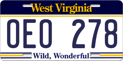 WV license plate OEO278