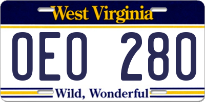 WV license plate OEO280