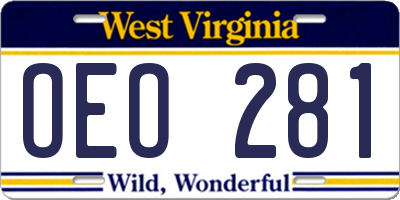 WV license plate OEO281