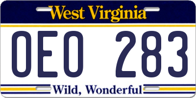 WV license plate OEO283