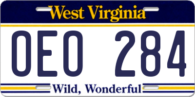 WV license plate OEO284