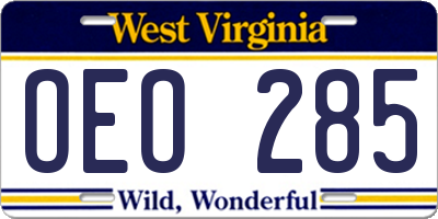 WV license plate OEO285