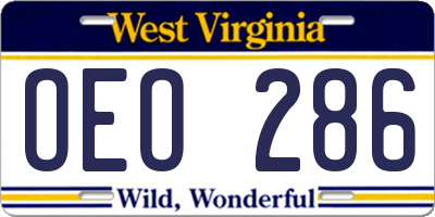 WV license plate OEO286