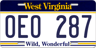 WV license plate OEO287